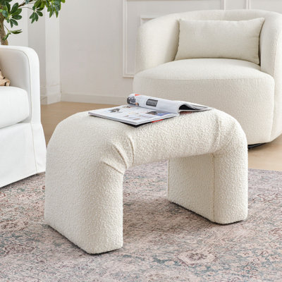 28'' Wide Modern Rectangle Large Boucle Upholstered Standard Arched Ottoman