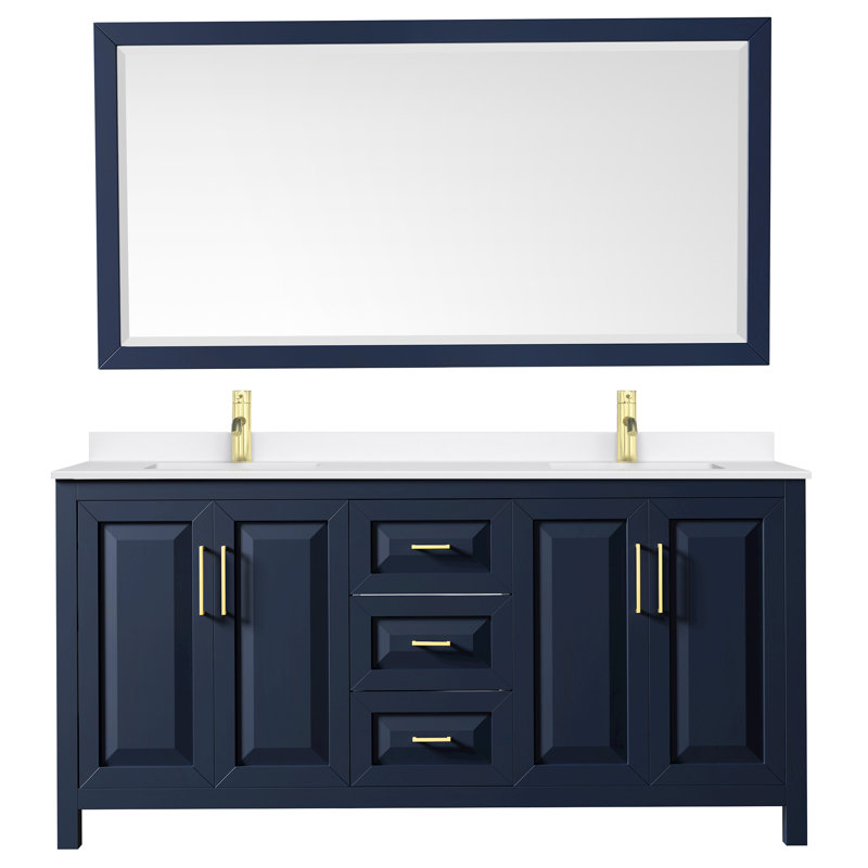 Daria 72 in. with Mirror Vanity, Giotto Quartz, Blue, Brushed Gold