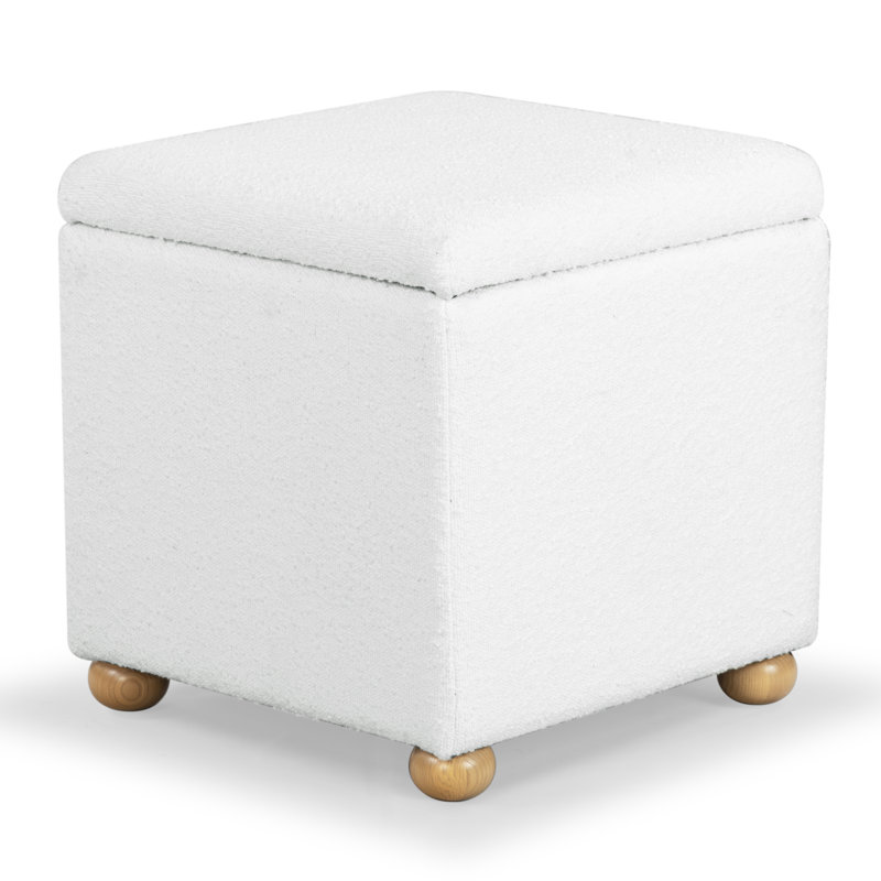Becka Square Boucle Storage Ottoman, Ivory Boucle