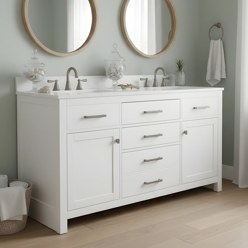 Meuble-lavabo autoportant avec 2 lavabos supérieurs, 60"