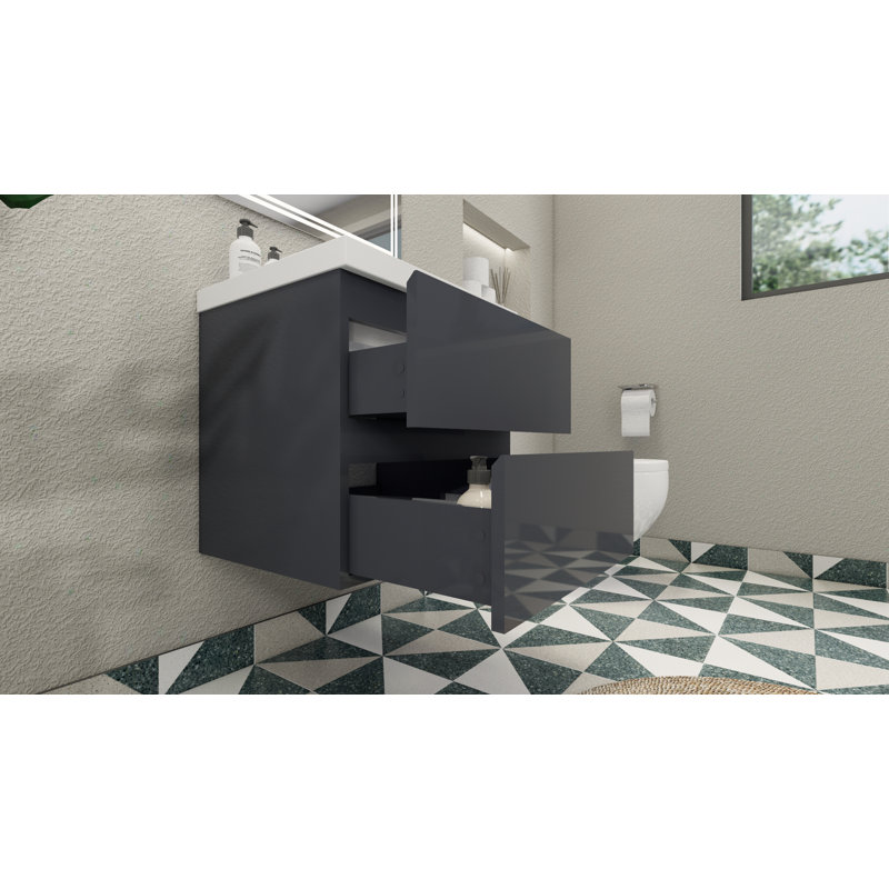Ensemble de meuble-lavabo simple 24 po Hridhaan, Gris à haute brillance