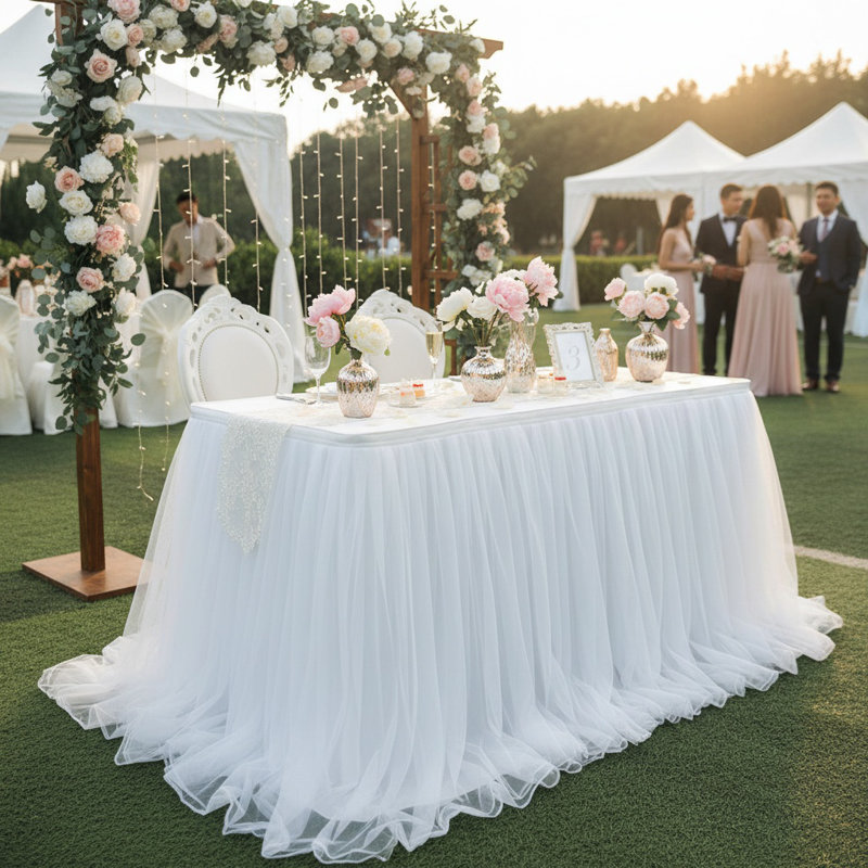 1 jupe de table en tulle 100X75cm, Blanc