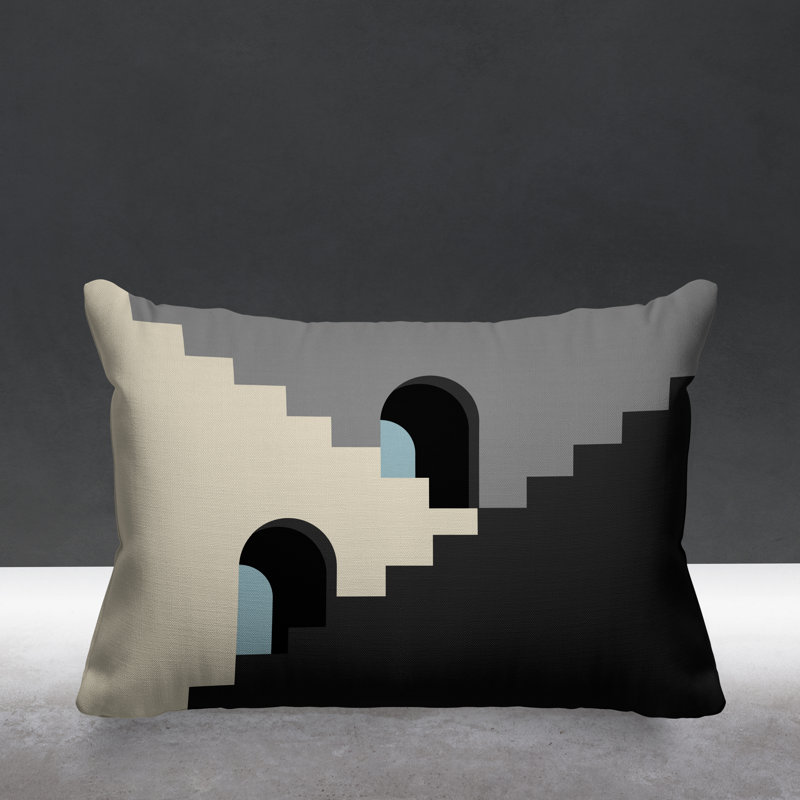 Abstract Outdoor Reversible Throw Pillow, Black