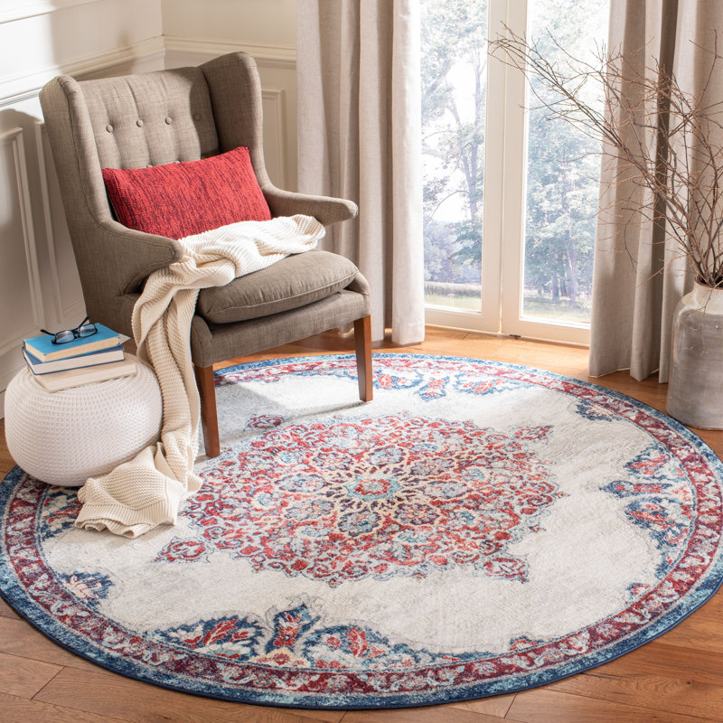 Tapis oriental rouge / ivoire Barcus, Rond 6 pi 7 po
