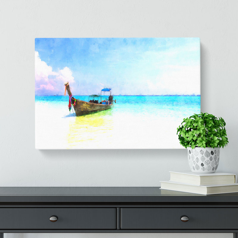 Long-Tail Boat In Thailand - Wrapped Canvas Painting, 40cm H x 60cm W x 3cm D