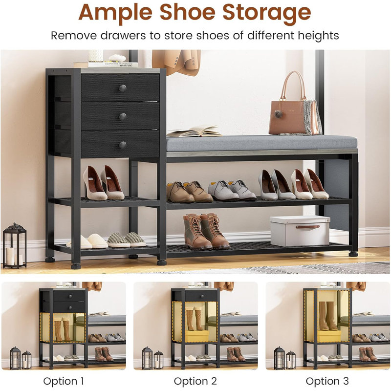 Hall Tree With Bench And Shoe Storage,7-in-1 Entryway Bench With Coat Rack, Hall Tree With Storage Bench, Hangrod And 9 Hooks, Rustic 