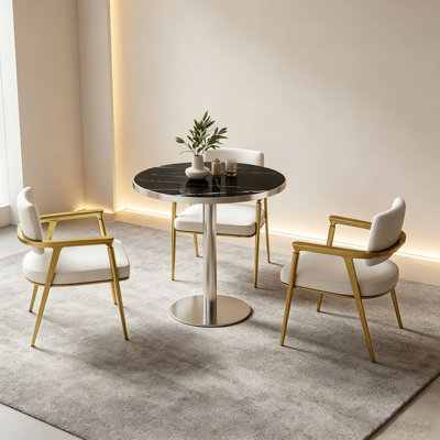 Table bistro ronde et moderne 31,5 pouces avec plateau tulipe et plateau en faux marbre, facile à assembler, structure en métal robuste
