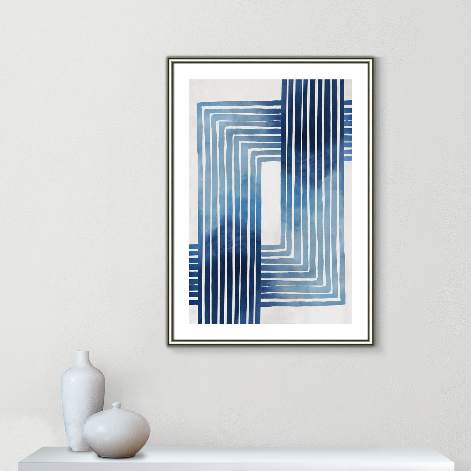 Lanny "In Unison" Painting by Eva Watts, Silver Framed Paper, 35.5" H x 25.5" W x 0.88" D
