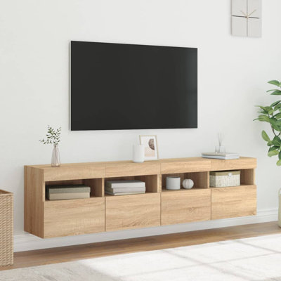 Vidaxl TV Wall Cabinets With LED Lights 2 Pcs 31.5X11.8x15.7 Inch