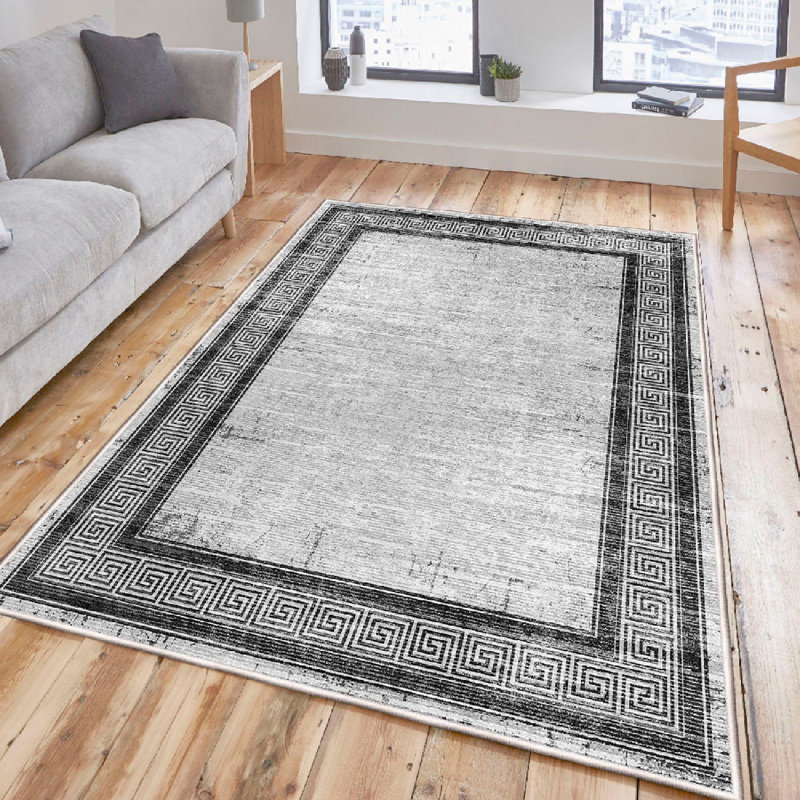 Wencil High-Quality Cotton Area Rug, 31.5 x 59.1 inches | 100% Cotton, 1200 g/m² | 0.4 in Pile Height, Non-Slip PVC Underside | Antibacterial, Machine Washable, White, Grey & Black | Perfect for Living Room & Bedroom Décor