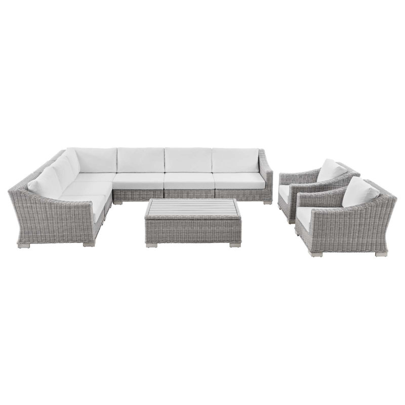Ensemble de canapé modulaire en rotin 9 pièces Conway, Blanc