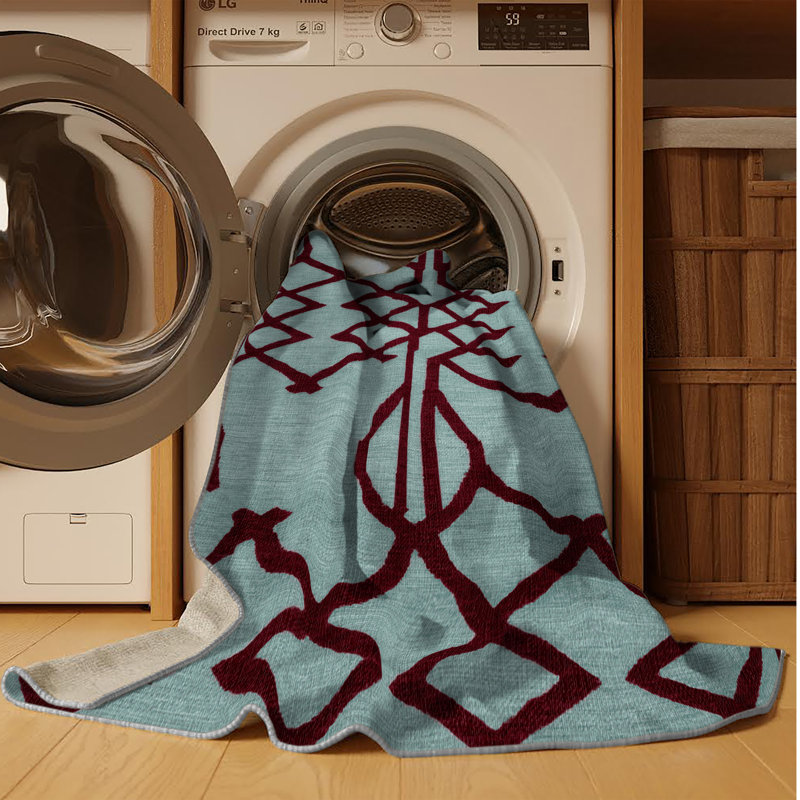 Tapis gris en treillis lavable à la machine, Rond 4 pi