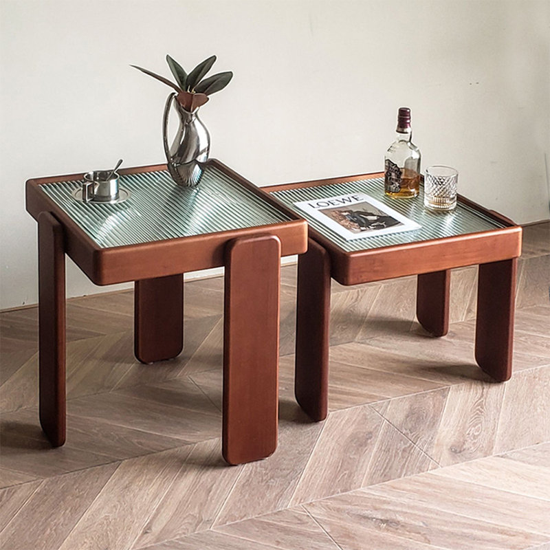 Solid + Glass Coffee Table Sets, Brown, 21.65" H x 19.69" L x 19.69" W