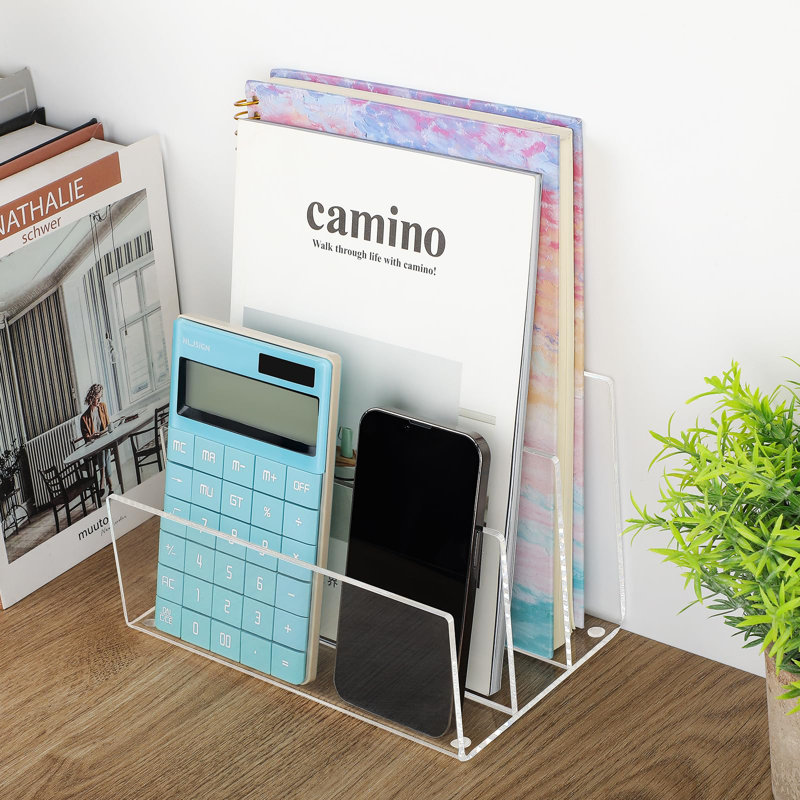 Transparent Desktop Organizer With Dividers, 3 Partition File Organizer File Sorter, Clear