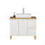Meuble-lavabo monté avec lavabo, système de fermeture en douceur, lavabo en céramique, bois massif, facile à installer, conception unique sans poignée