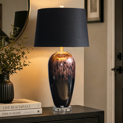 28.5'' Art Glass Table Lamp with Black Shade and Crystal Base