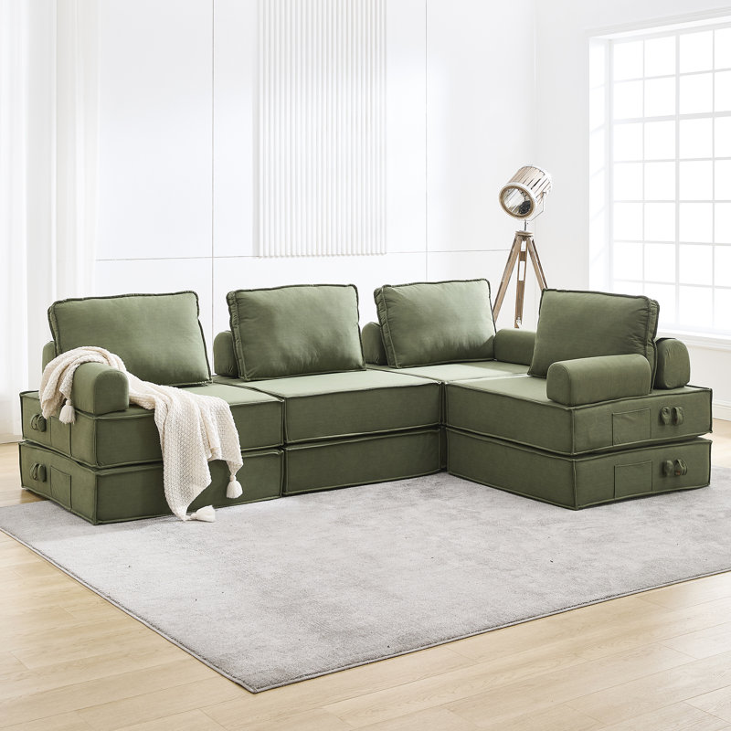 Canapé modulaire en cuir chamois 4 pièces Boneless - aucun assemblage requis, Cuir synthétique vert