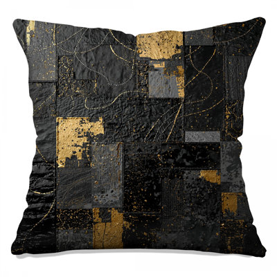 Coussins décoratifs noirs et noirs à patchwork abstrait
