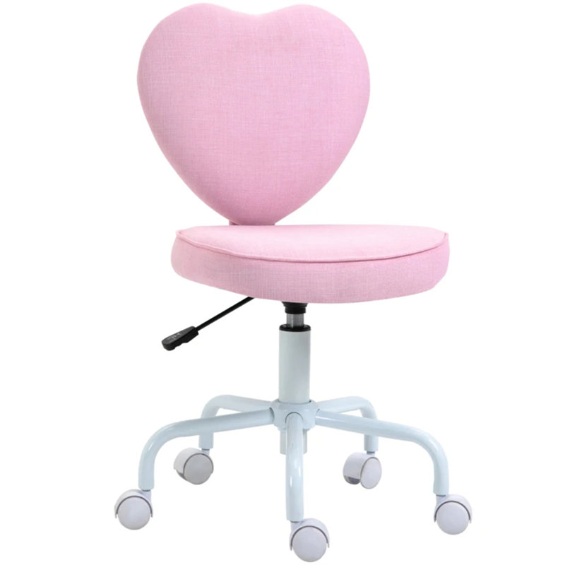 Chaise de bureau rose en forme de cœur, chaise pivotante réglable pour chambre à coucher et coiffeuse, style mignon et confortable