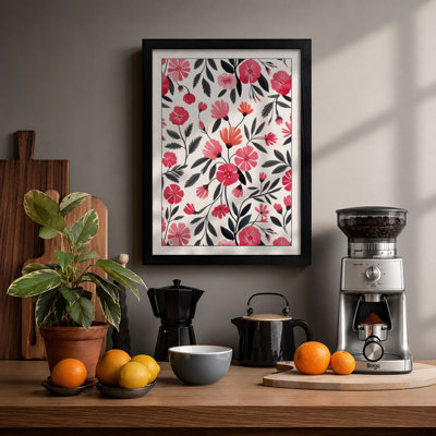 Pink Blooms Pattern Botanical - Framed Print