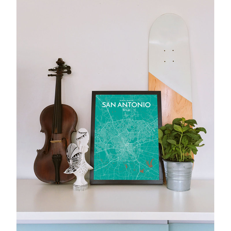 «San Antonio City Map», reproduction d'impression sur affiche en vert, H 24 po x l 18 po