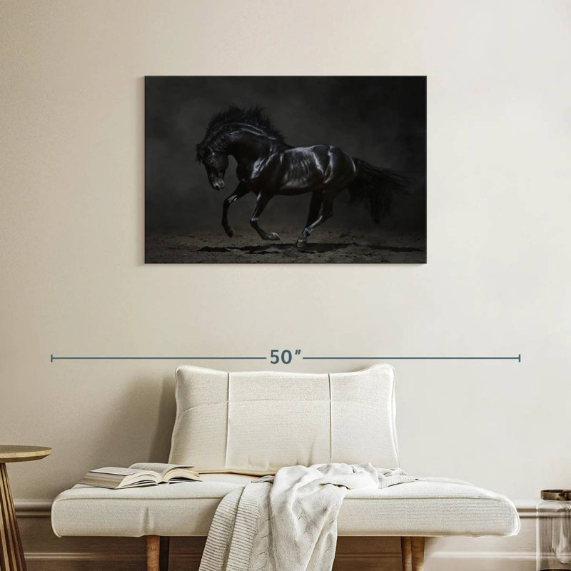 Cheval noir brillant Brampt, H 24 po x l 36 po