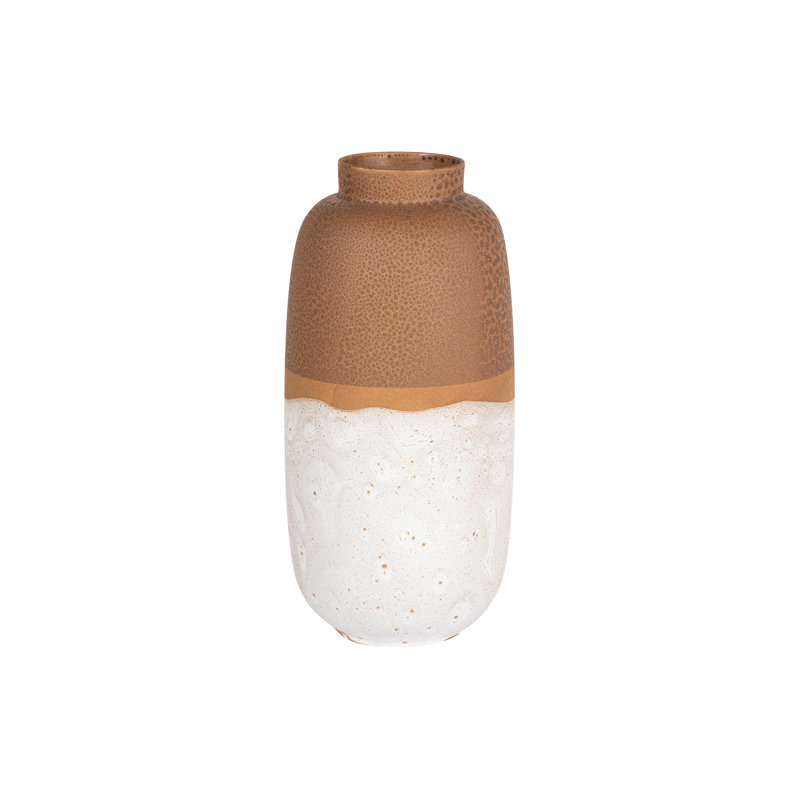 WHITE BROWN CERAMIC VASE, overall height- 50cm