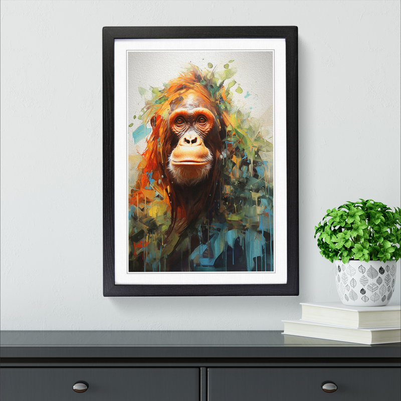 Orangutan Neo-Plasticism - Single Picture Frame Print on Wood, Black, 34cm H x 25cm W x 2cm D