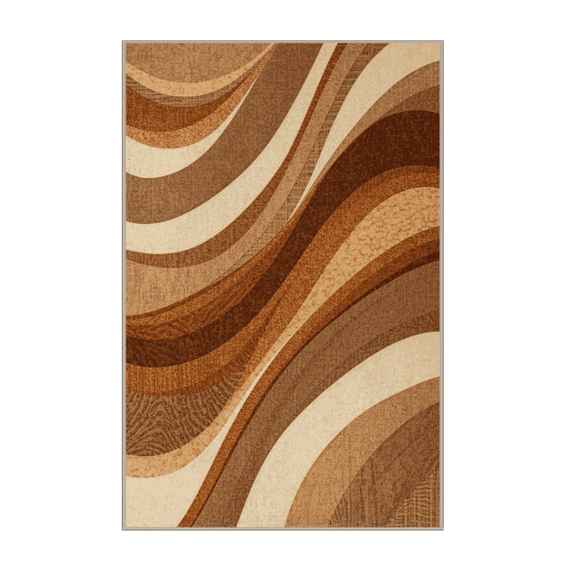 Tapis brun moelleux en bois rustique et moelleux Soft, 7 x 9