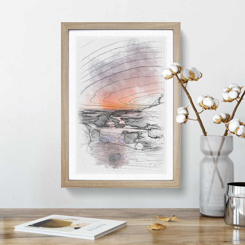 Moon Above The Beach - Single Picture Frame Painting on MDF, 87cm H x 62cm W x 2cm D, Oak Framed