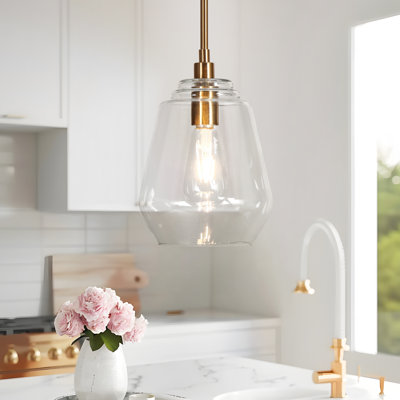 1-Light Modern Brass Unique / Statement Ribbed Glass Pendant