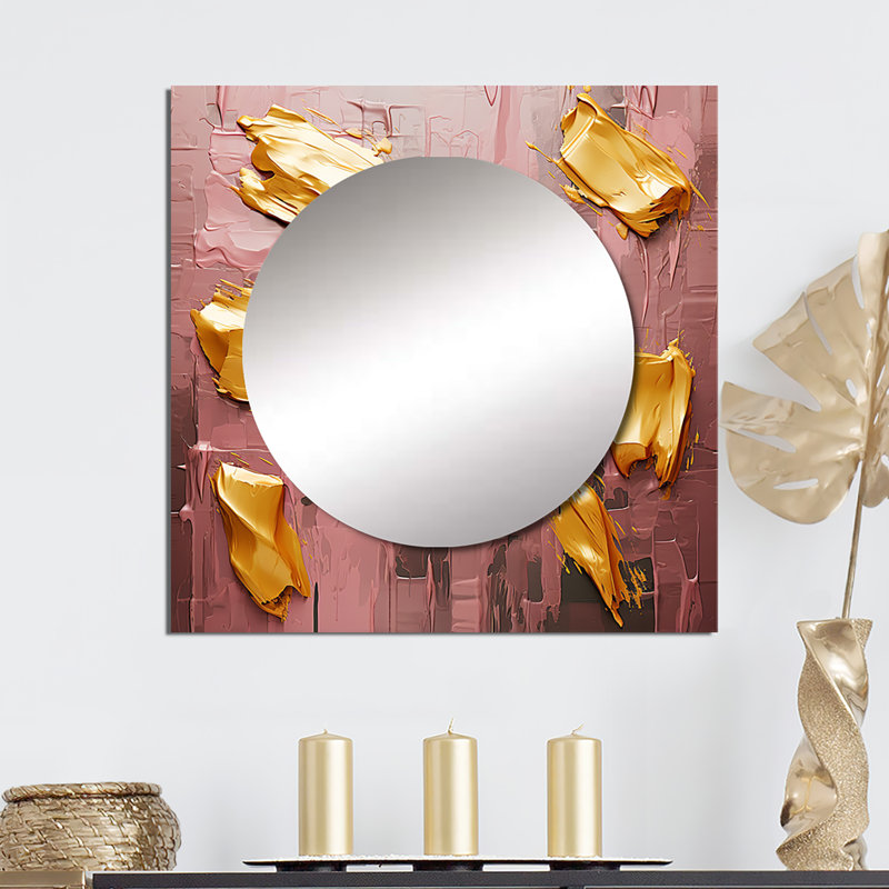 Celebrating Destiny Abstract Gold and Pink III - Miroir carré abstrait mural pour chambre à coucher, 29 po x 29 po