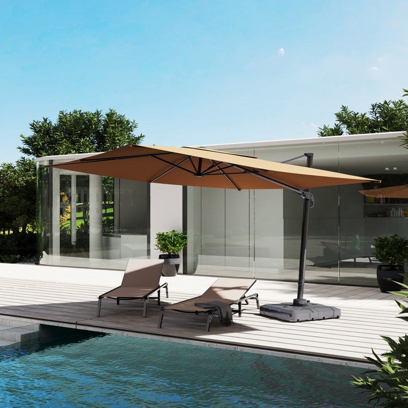 Parasol extérieur en porte-à-faux pour patio 120 pi 10 pi avec lumières DEL Gentle Chic, Kaki