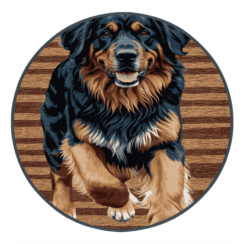 Washable Leonberger Dogs Area Rug, Round 4'