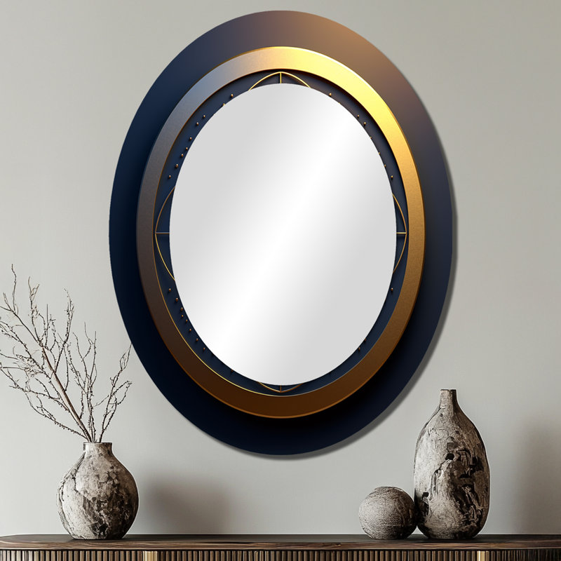Sacramental Blue Sacred Geometry Seal - Modern Oval Wall Mirror, 40" x 30"