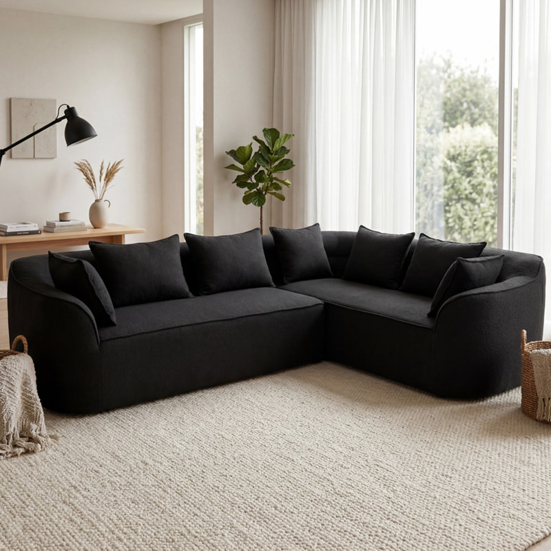 Canapé modulaire incurvé modulaire 2 pièces Boneless, Chenille noir
