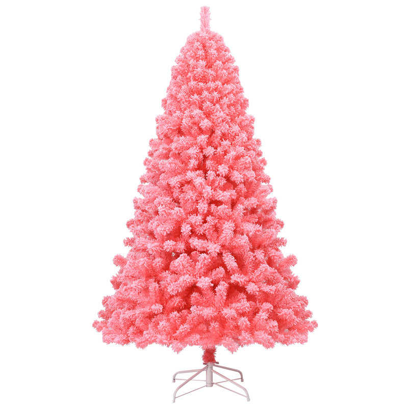 Arbre de Noël rose en flocage artificiel en PVC, 7,5 pi