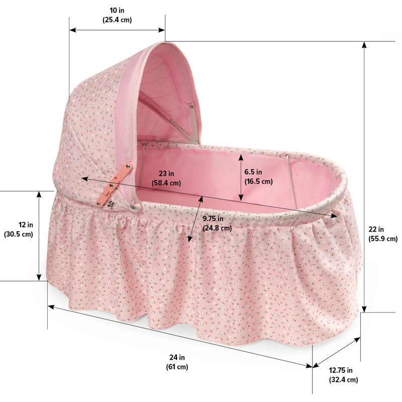 Folding Doll Cradle with Rosebud Fabric