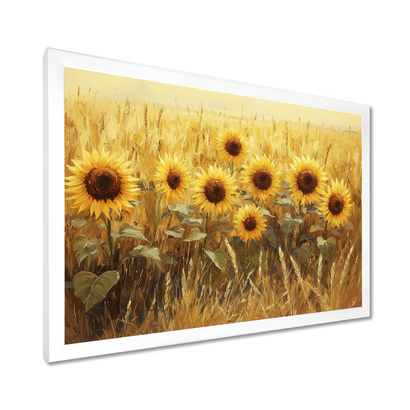 Dreshan, grange, tournesols dans le champ de blé I - tournesols, art mural, Reproduction encadrée d'une seule photo, Blanc
