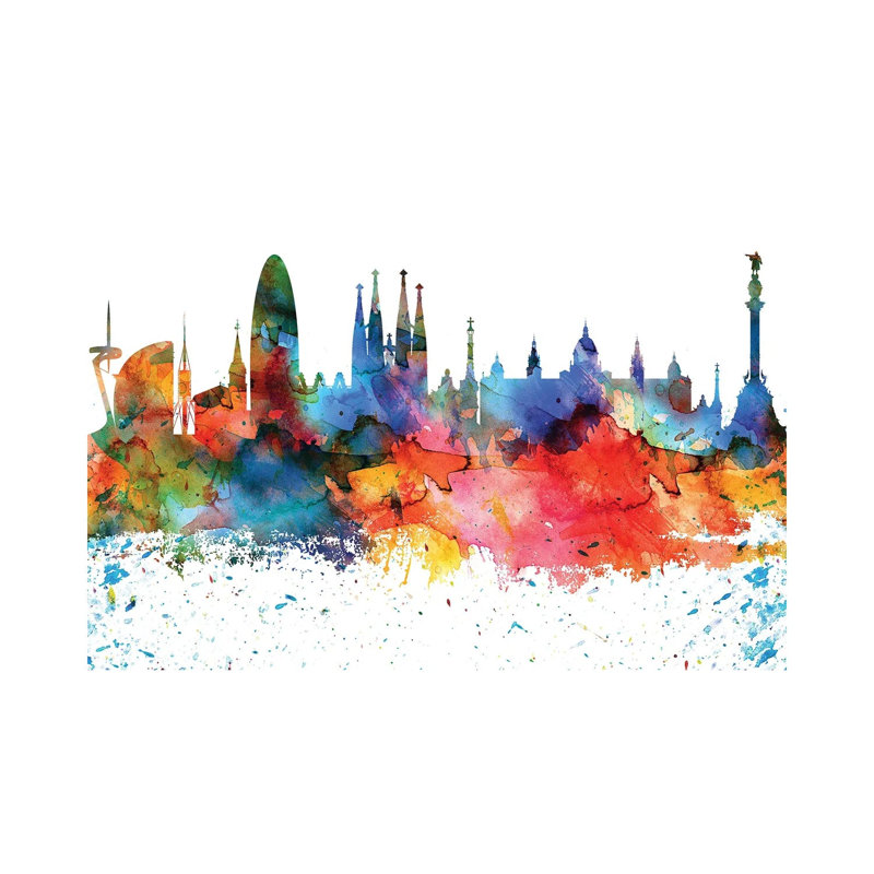 Barcelona Skyline 1 Piece Wrapped Canvas Painting, 101.6 cm H x 66.04 cm W x 1.91 cm D