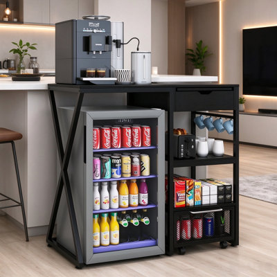 Mini Fridge Cabinet,Refrigerator shelves with Power Outlet and Multi-layer storage compartments
