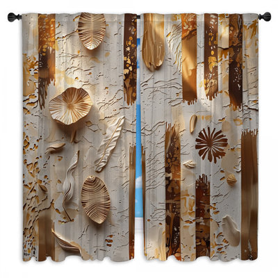 Textured Botanical Abstract Window Curtains Leaves Sheer & Room Darkening - 2 Panels
