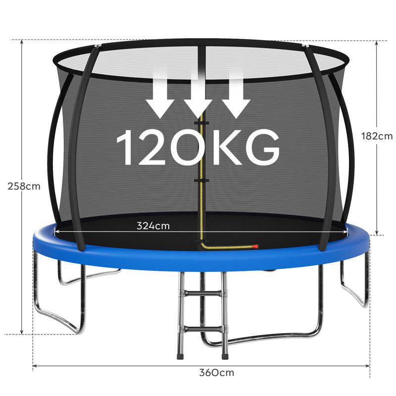 Maxway Furniture ft Rounded Back Backyard Trampoline with Safety Enclosure, Blue