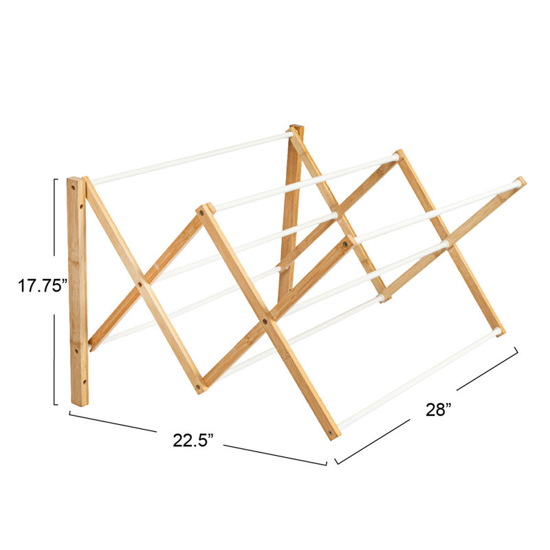 Bamboo and Metal Wall Mount Extendable Drying Rack, Compact Upscale Laundry Rack with 8 Dowels, Environmentally Friendly