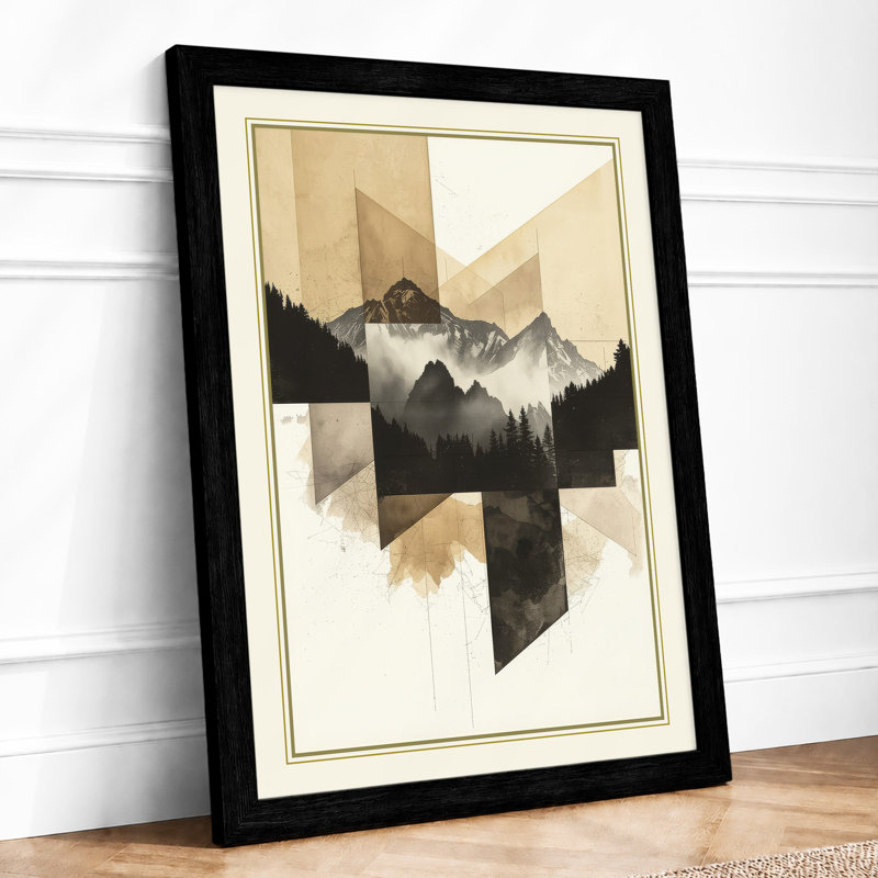 Fragmented Mountain Modern - Framed Print, A3 - 42.0 x 29.7 cm, Black