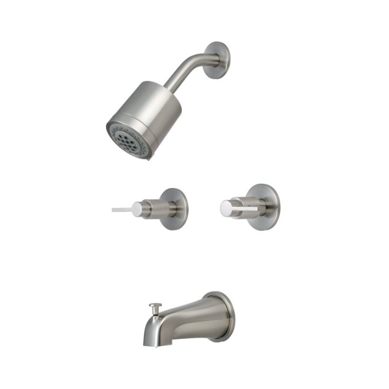 Kingston Brass NuvoFusion Double-Handle Tub and Shower Faucet, Brushed Nickel