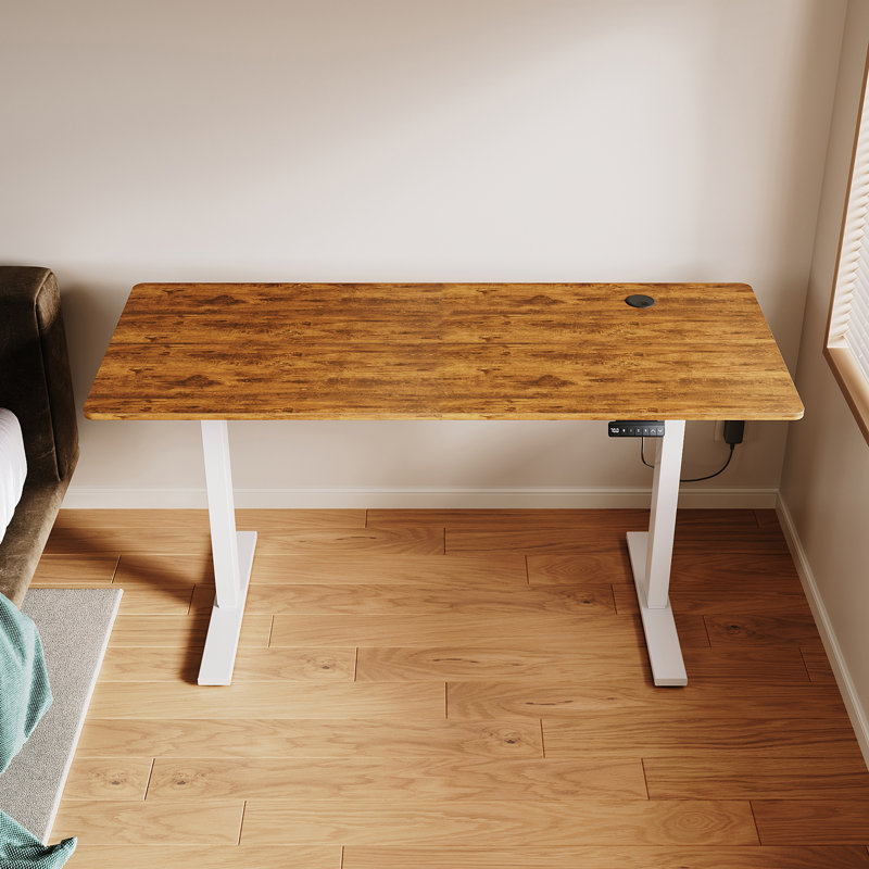 160Cm W Height Adjustable T-Shaped Standing Desk, Rustic Brown