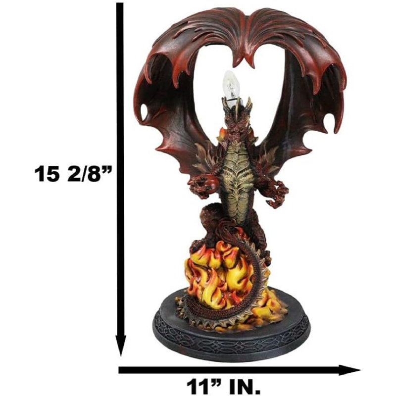 Lampe de table dragon rouge avec flammes et flammes enflammées