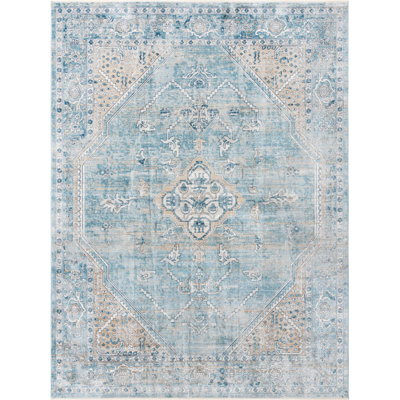 Tapis traditionnel Orea bleu-brun clair, Rectangle 9 pi x 12 pi
