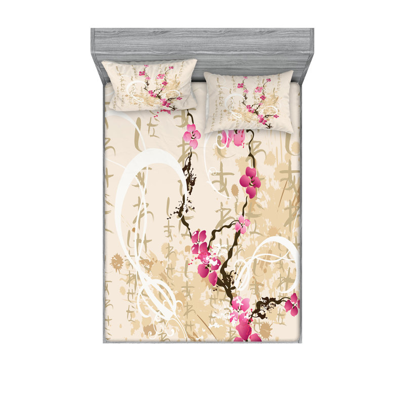 Multicolore ensemble de draps et taies décoratifs japonais Ambesonne, Ensemble de draps pour lit double avec 4 taies d'o